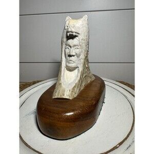 Native American Antler Bone Carving Man Bear Signed Lakota J. Bird Necklace